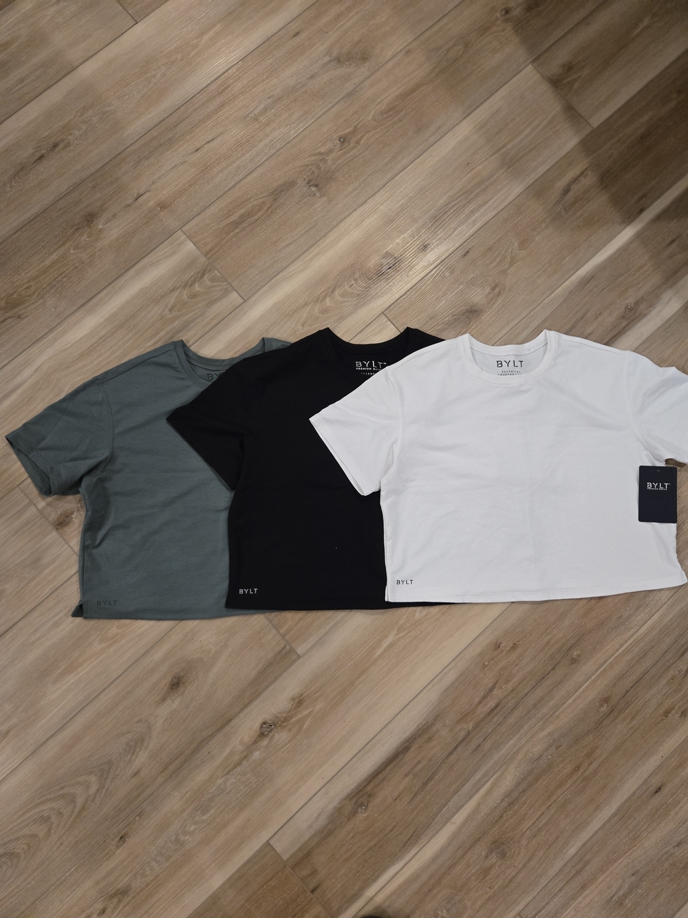 BYLT Basics Crop Tee Bundle in White, Black & Green